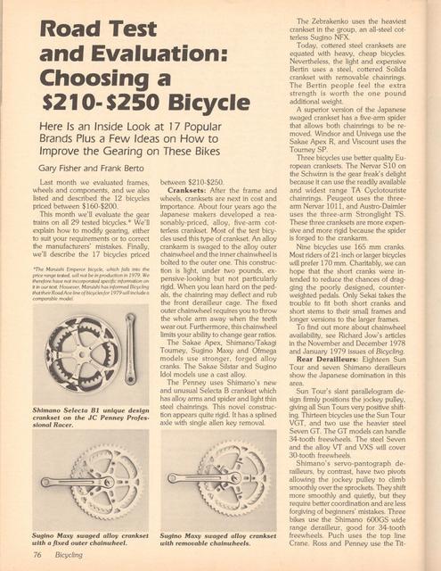 <------ Bicycling Magazine 04-1979 ------> Choosing A $210 To $250 Bicycle