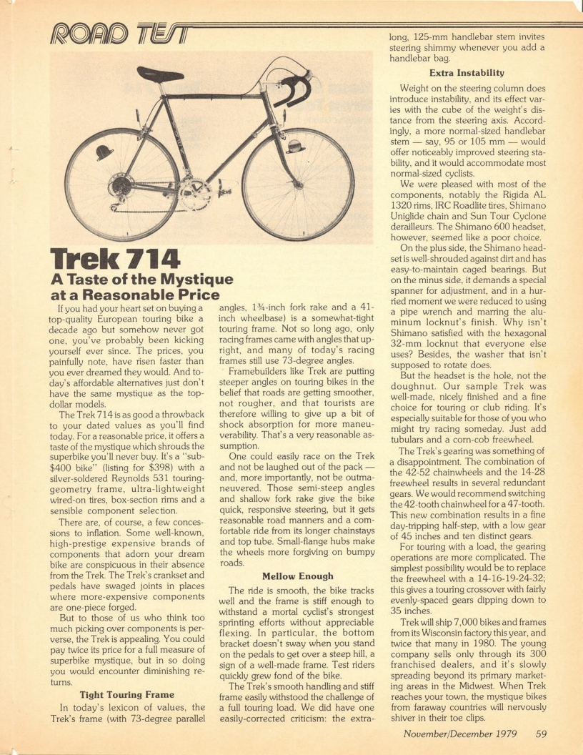 <------ Bicycling Magazine 11-1979 ------> Trek 714