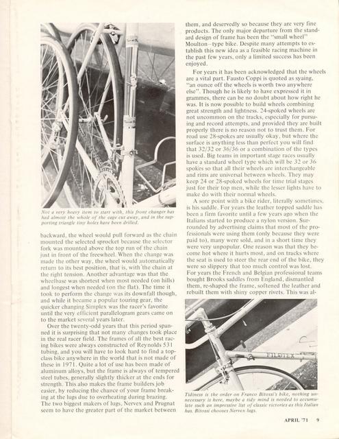 <------ Bicycling Magazine 04-1971 ------> The Bikes The Stars Use