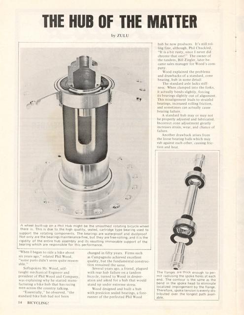 <------ Bicycling Magazine 12-1971 ------> The Hub Of The Matter - Phil Wood