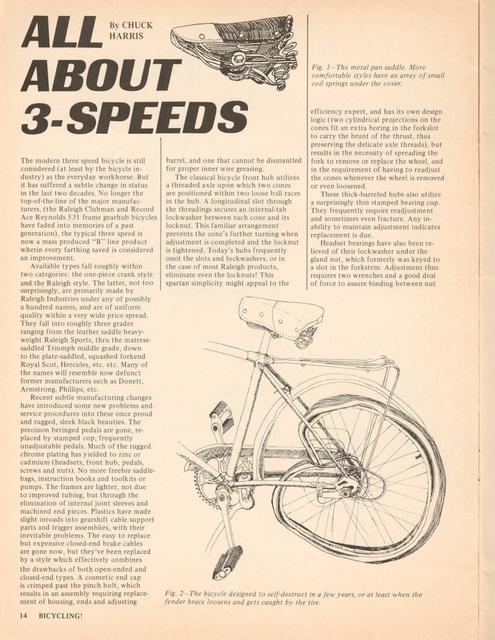 <------ Bicycling Magazine 03-1973 ------> All About 3-Speeds