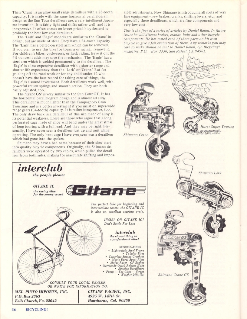 <------ Bicycling Magazine 05-1973 ------> All About Derailleurs