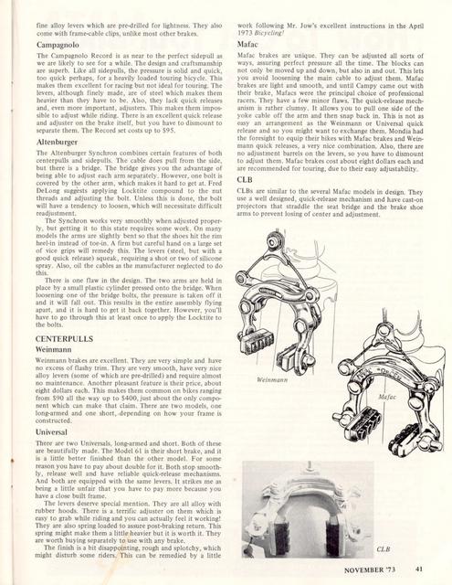 <------ Bicycling Magazine 11-1973 ------> All About Brakes