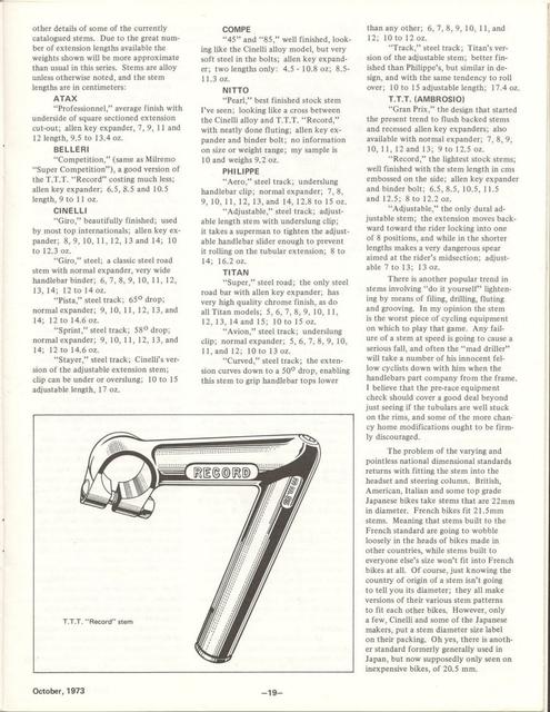 <---------- Bike World 10-1973 ----------> All About Components - Part 3 - Handlebars / Stems