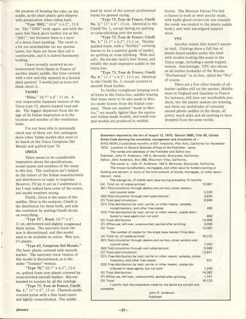 <---------- Bike World 01-1974 ----------> All About Components - Part 4 - Saddles