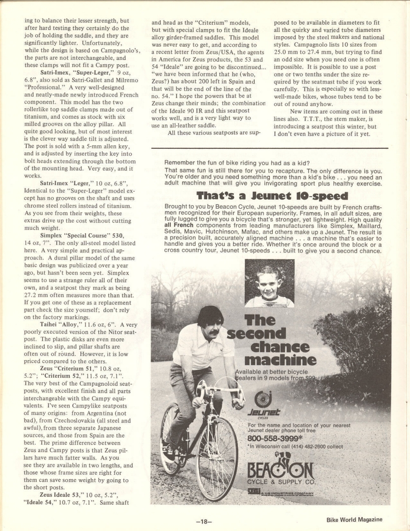 <---------- Bike World 02-1974 ----------> All About Components - Part 5 - Seat Posts / Binder Bolts