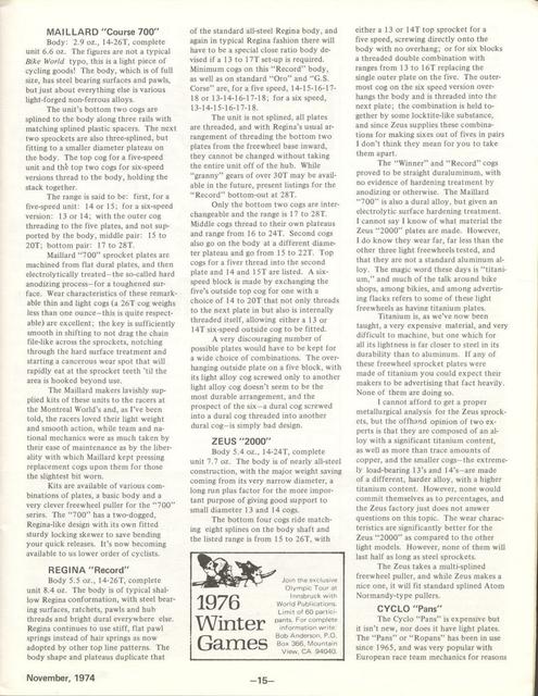<---------- Bike World 11-1974 ----------> All About Components - Part 6 - Freewheels