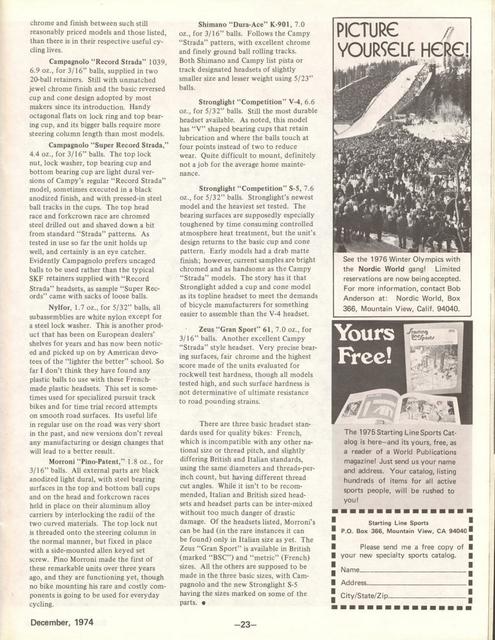 <---------- Bike World 12-1974 ----------> All About Components - Part 7 - Headsets
