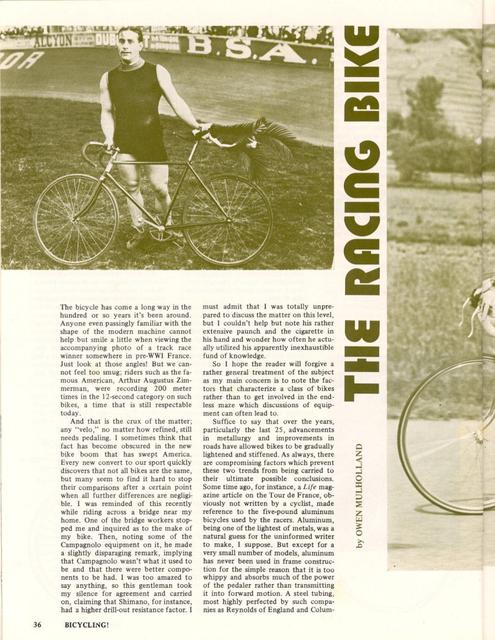 <------ Bicycling Magazine 11-1973 ------> The Racing Bike