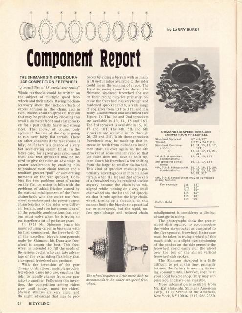 <------ Bicycling Magazine 08-1974 ------> Shimano Six Speed Dura-Ace Competition Freewheel