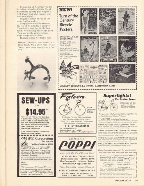 <------ Bicycling Magazine 12-1974 ------> Sidepull Brake Synopsis