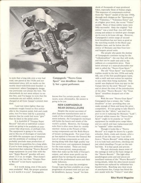 <---------- Bike World 12-1974 ----------> Super Record Makes The Scene