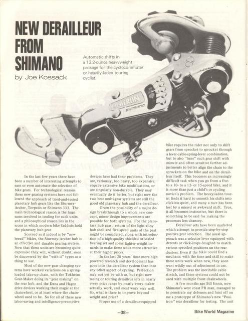 <---------- Bike World 02-1975 ----------> New Derailleur From Shimano - Positron