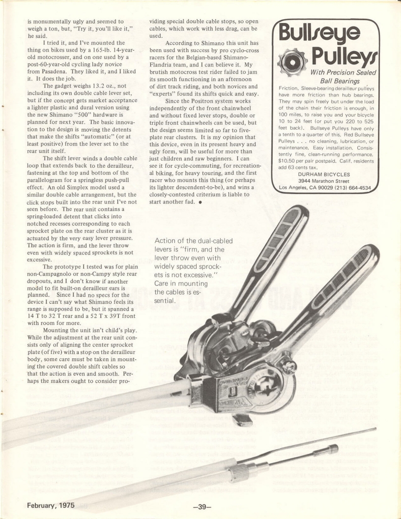 <---------- Bike World 02-1975 ----------> New Derailleur From Shimano - Positron