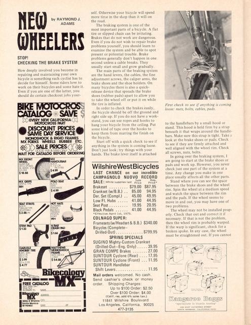 <------ Bicycling Magazine 03-1975 ------> Checking The Brake System