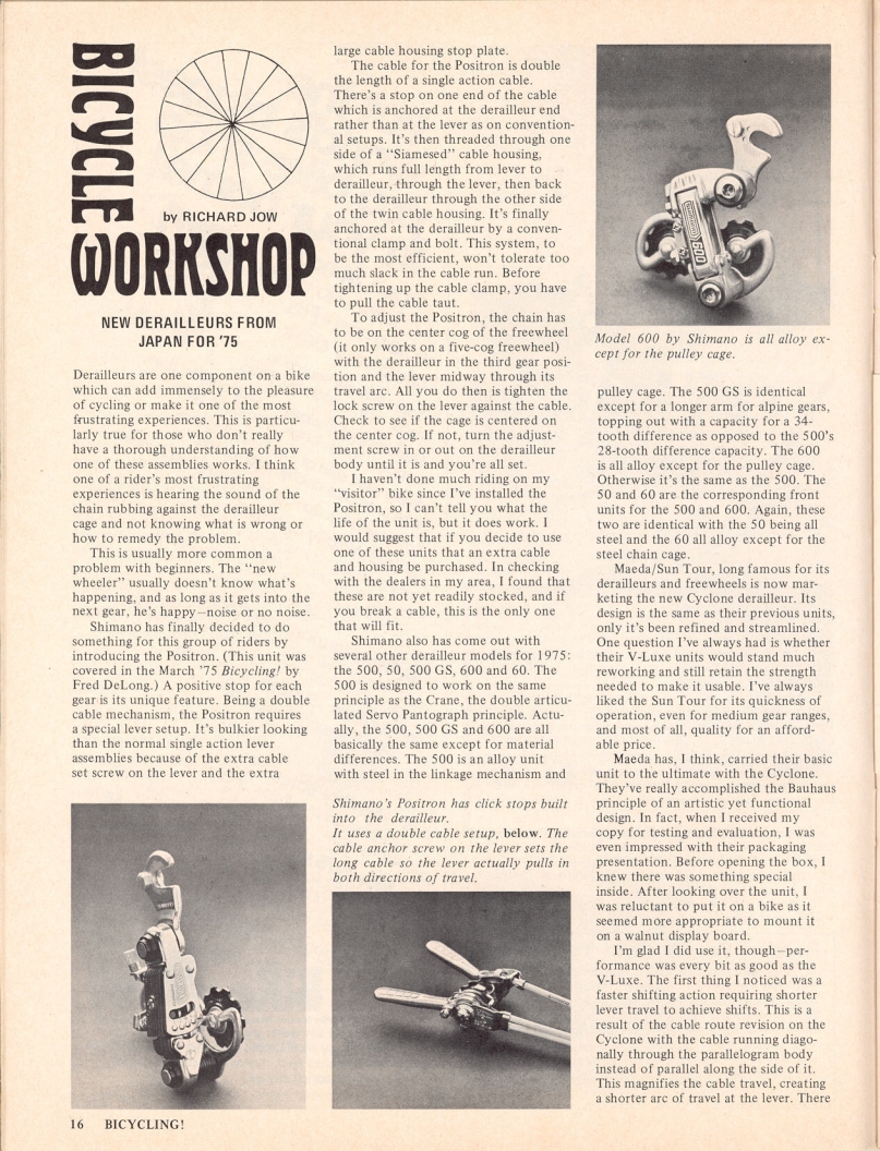 <------ Bicycling Magazine 05-1975 ------> New Derailleurs From Japan For 1975