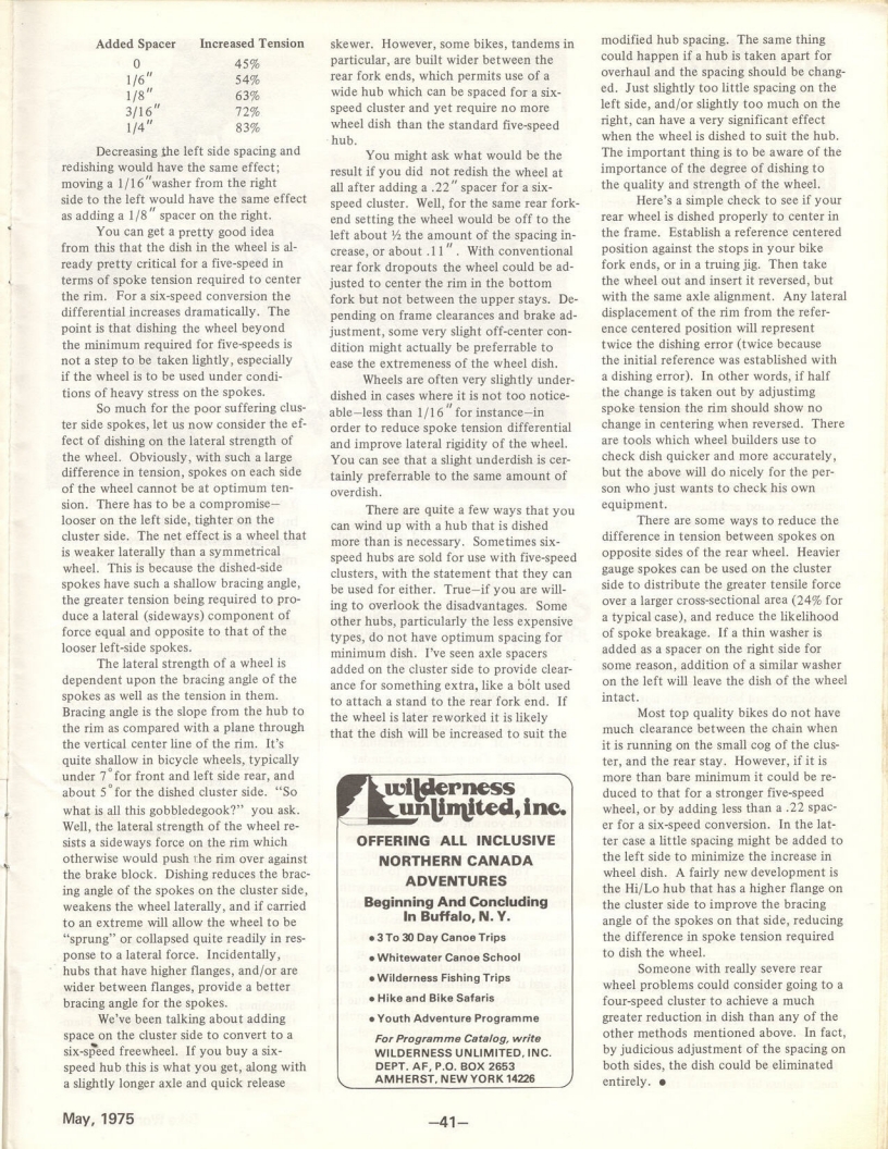 <----- Bicycling Magazine 05-1975 -----> Six Speed Freewheel Problems