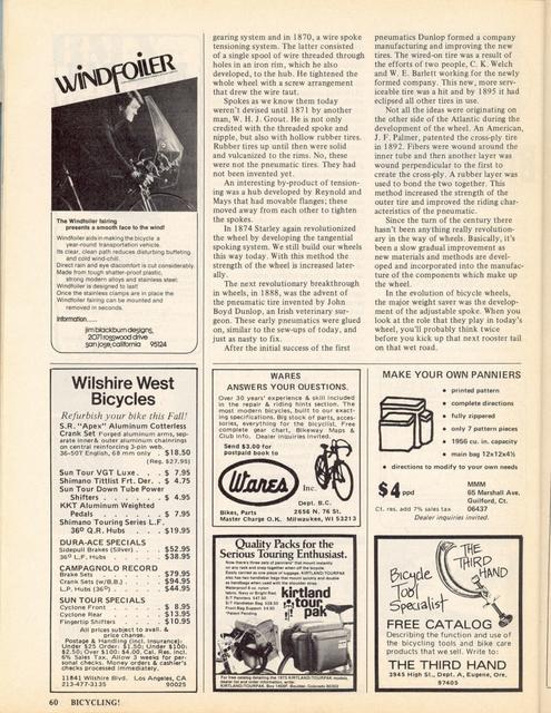 <------ Bicycling Magazine 10-1975 ------> Step By Step Wheels - Part 1 - Spokes