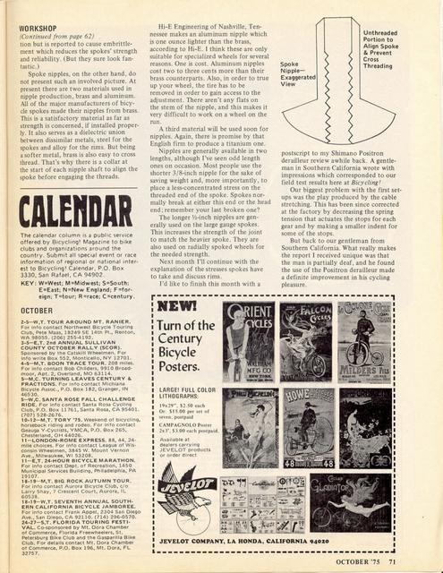 <------ Bicycling Magazine 10-1975 ------> Step By Step Wheels - Part 1 - Spokes
