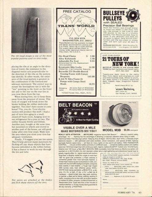 <------ Bicycling Magazine 02-1976 ------> Step By Step Wheels - Part 5 - Tires