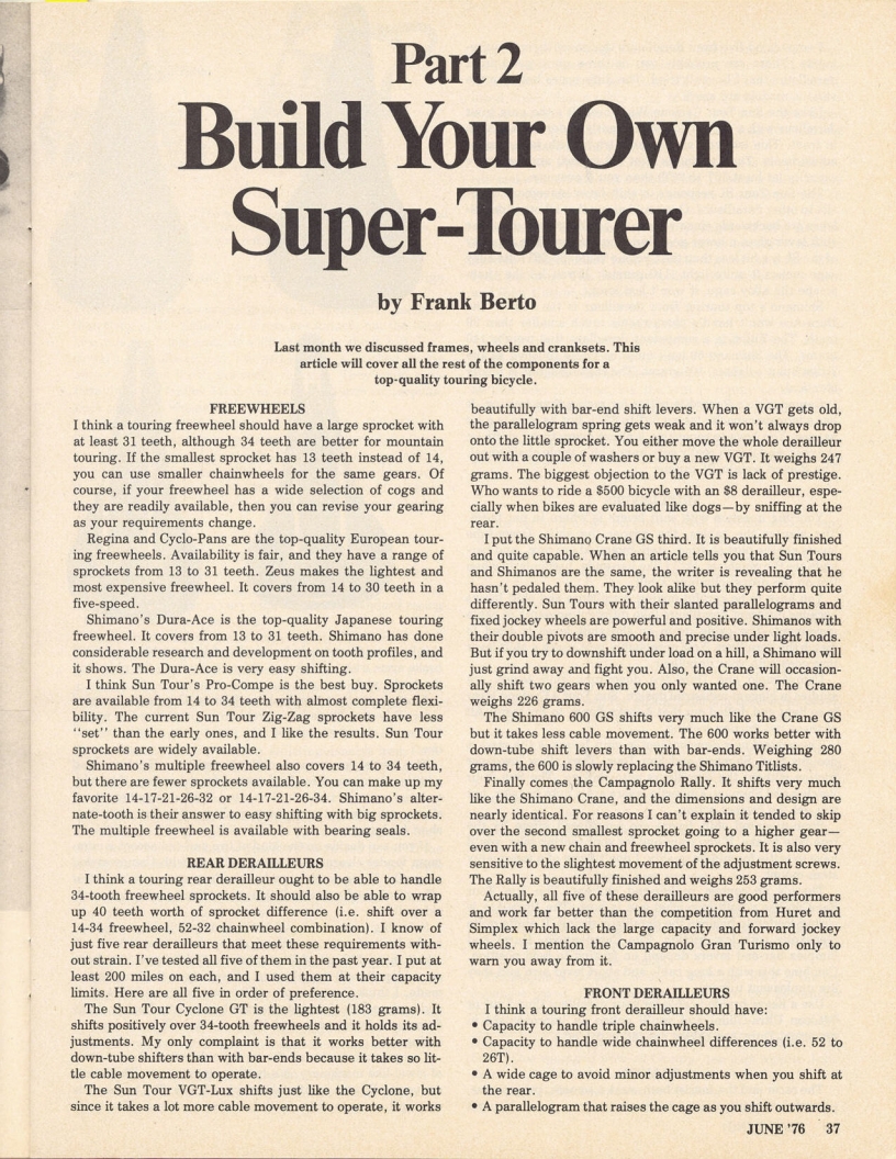 <------ Bicycling Magazine 06-1976 ------> Build Your Own Super Tourer - Part 2