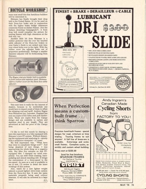 <------ Bicycling Magazine 05-1976 ------> Some New Equipment For 1976