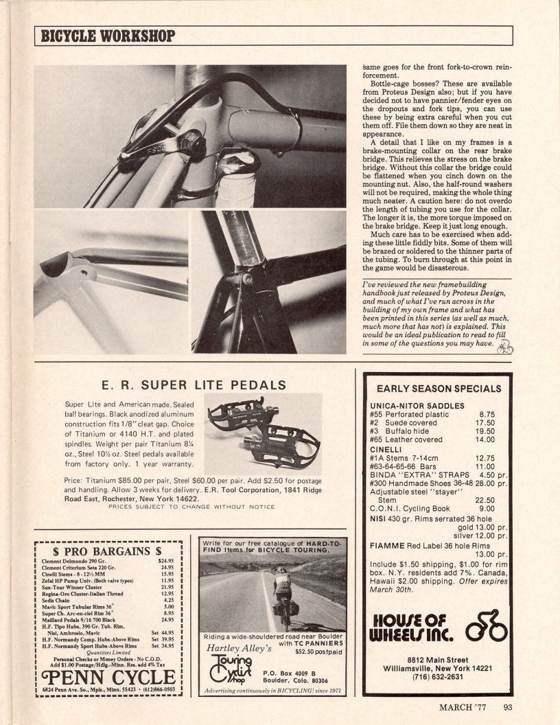 <------ Bicycling Magazine 03-1977 ------> Building A Frame - Part 4