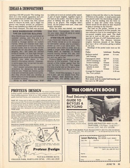 <------ Bicycling Magazine 06-1976 ------> Bearings, Derailleur Pulleys, And Friction