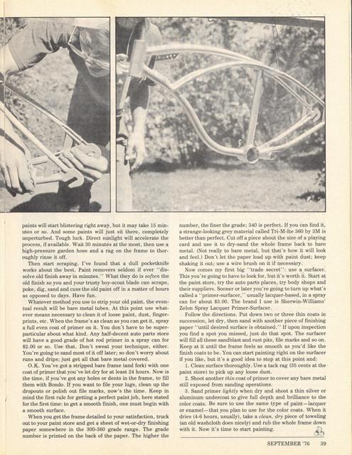 <------ Bicycling Magazine 09-1976 ------> How To Spray Paint Your Bicycle - Part 1