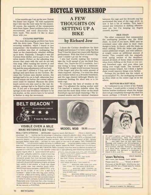 <------ Bicycling Magazine 10-1976 ------> Thoughts On Setting Up A Bike