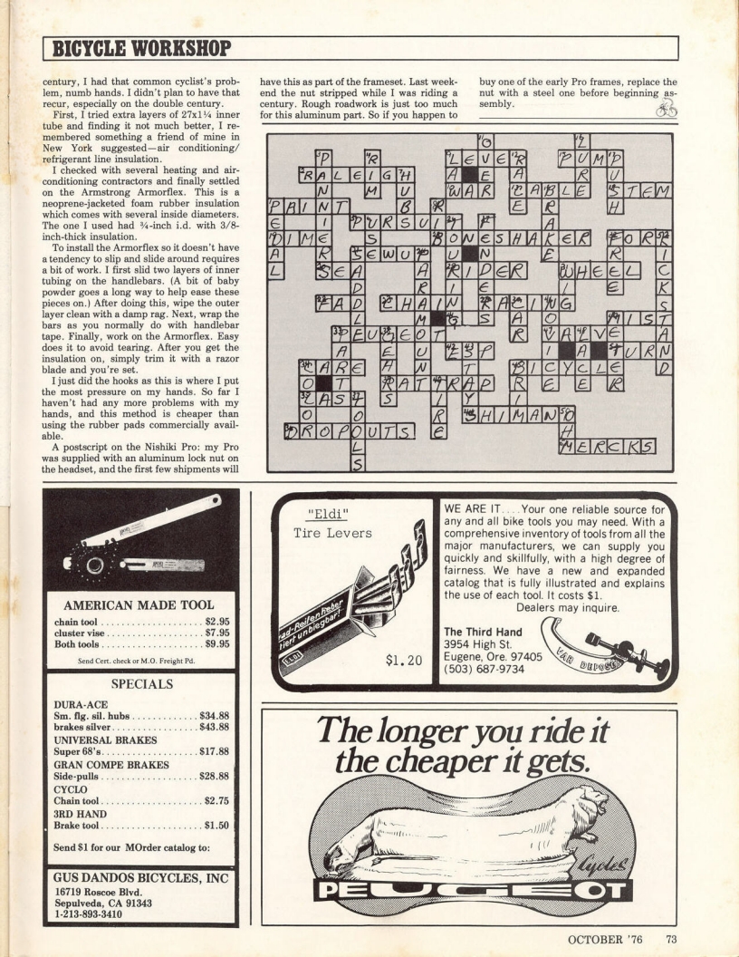 <------ Bicycling Magazine 10-1976 ------> Thoughts On Setting Up A Bike