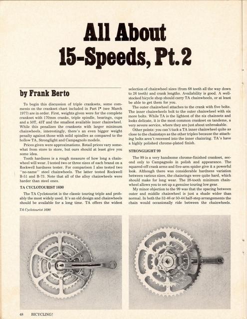 <------ Bicycling Magazine 04-1977 ------> All About 15 Speeds - Part 2