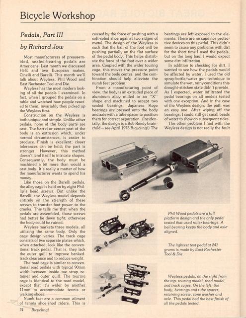 <------ Bicycling Magazine 06-1977 ------> Pedal Technology - Part 3 - Phil Wood / Weyless / ERTD