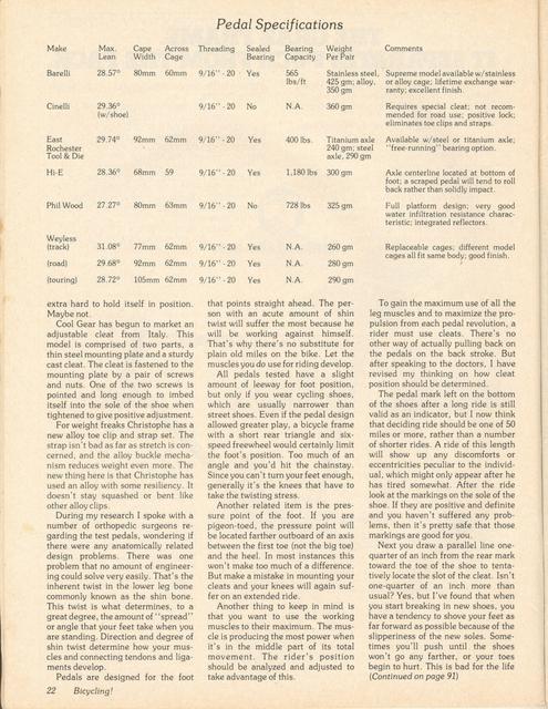 <------ Bicycling Magazine 07-1977 ------> Pedal Technology - Part 4 - Cleats / Clips / Technique