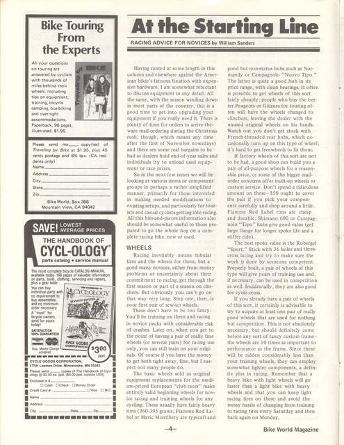 <---------- Bike World 10-1977 ----------> Equipping Your Race Bike - Part 1 - Wheels