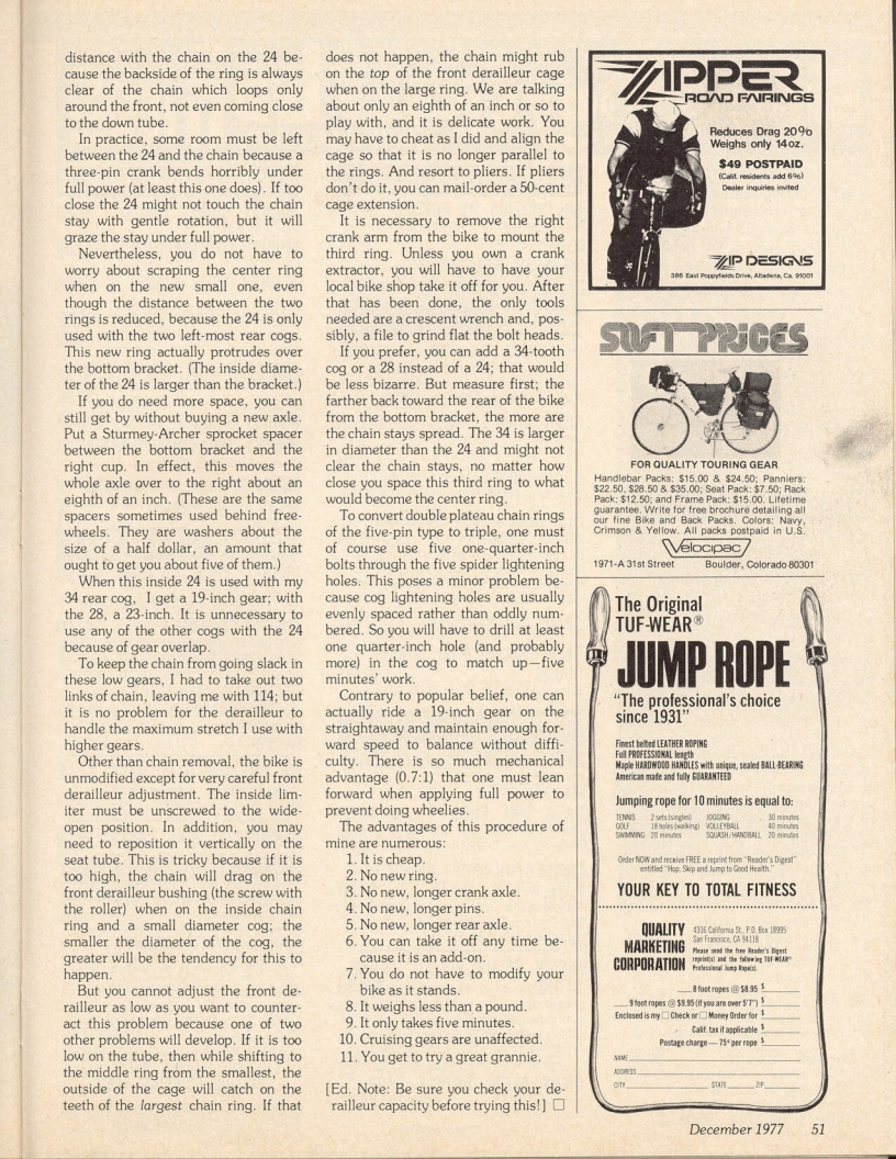 <------ Bicycling Magazine 12-1977 ------> Thoughts On Chains