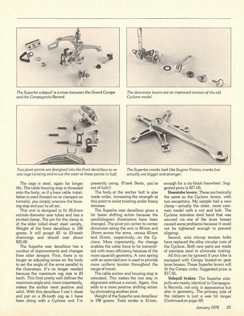 <------ Bicycling Magazine 01-1978 ------> The SunTour Superbe Group