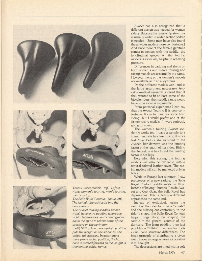 <------ Bicycling Magazine 03-1978 ------> Saddles - Part 2