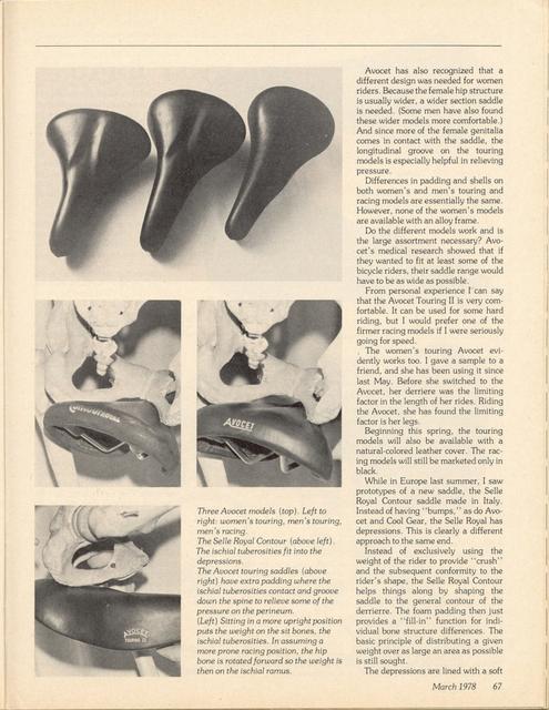 <------ Bicycling Magazine 03-1978 ------> Saddles - Part 2