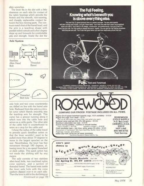 <------ Bicycling Magazine 05-1978 ------> Ideas And Innovations - End Shifters