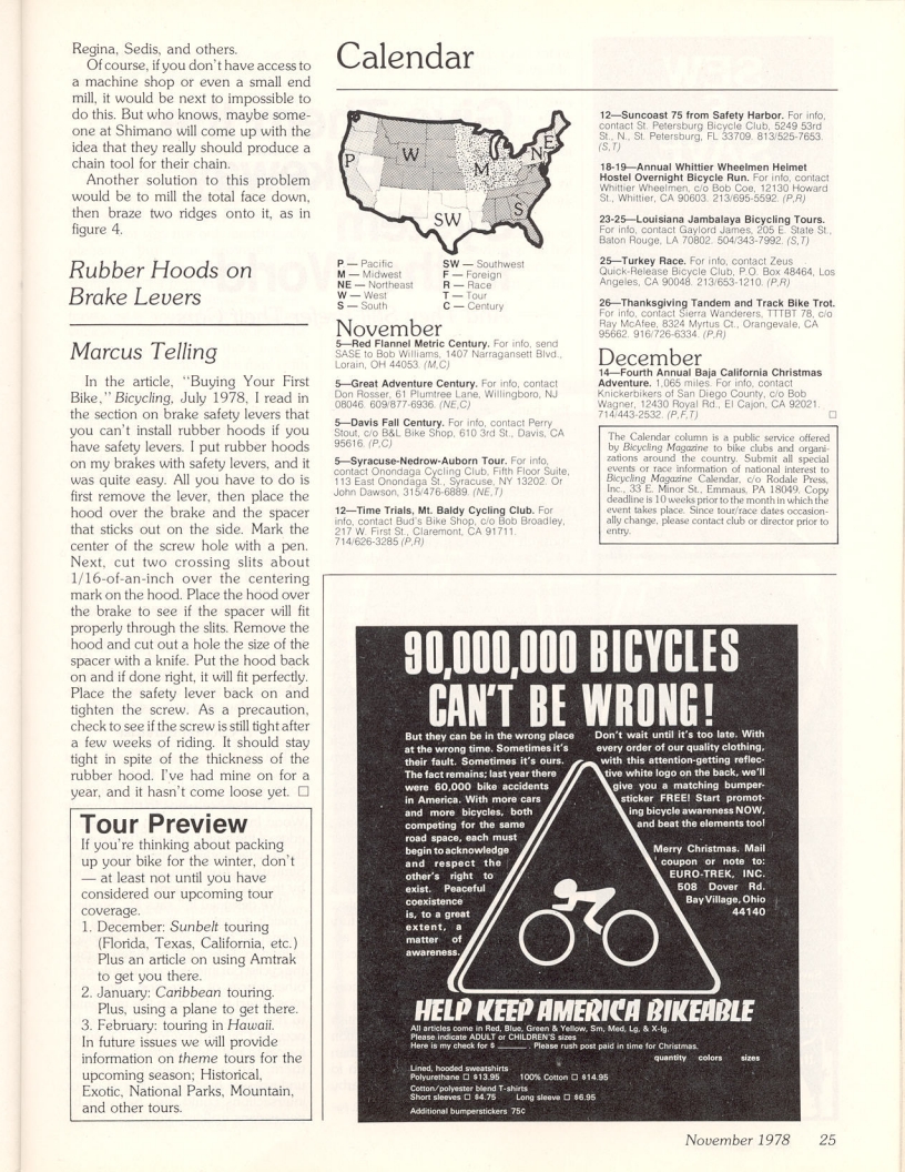 <------ Bicycling Magazine 11-1978 ------> Hints For The Shimano Uniglide Chain