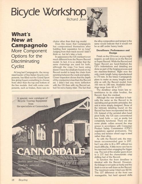 <------ Bicycling Magazine 03-1979 ------> What’s New At Campagnolo