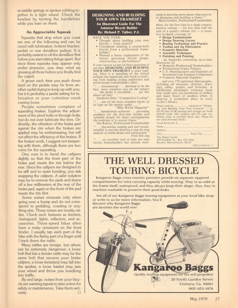 <------ Bicycling Magazine 05-1979 ------> Listening To Your Bicycle