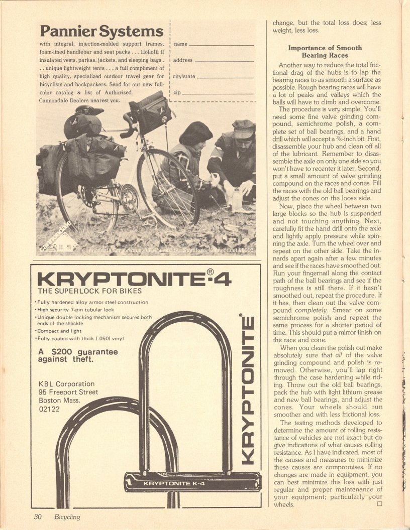 <------ Bicycling Magazine 06-1979 ------> Reducing Rolling Resistance