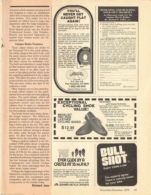 <------ Bicycling Magazine 11-1979 ------> Super Lightweight Components - Part 3 - Gipiemme