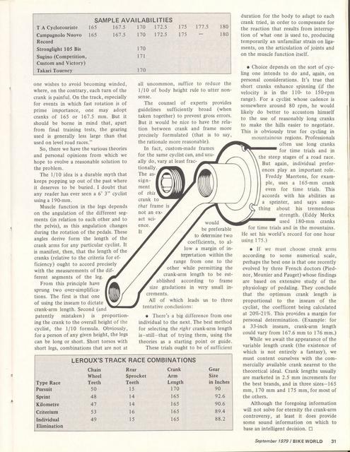 <---------- Bike World 09-1979 ----------> Proper Crank Arm Lengths - Resolution Of The Revolutions