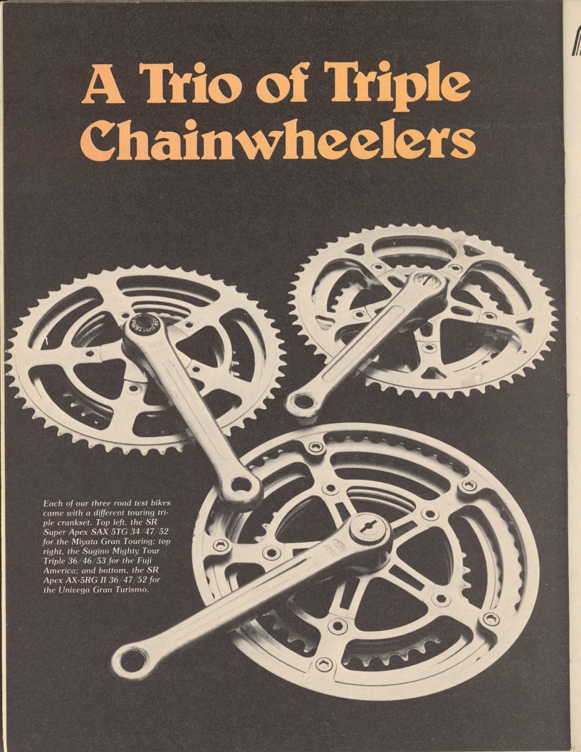 <------ Bicycling Magazine 03-1980 ------> A Trio Of Triple Chainwheels