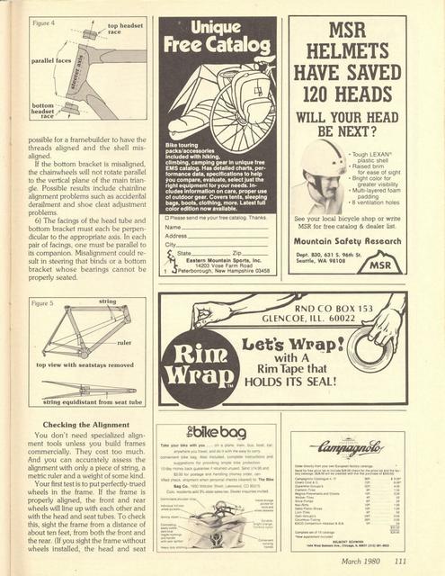 <------ Bicycling Magazine 03-1980 ------> Make Sure Your Bike Is Properly Aligned