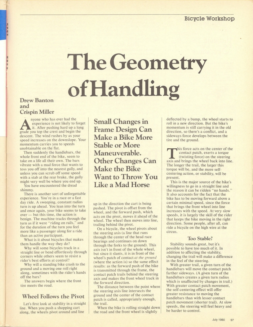 <------ Bicycling Magazine 07-1980 ------> The Geometry Of Handling