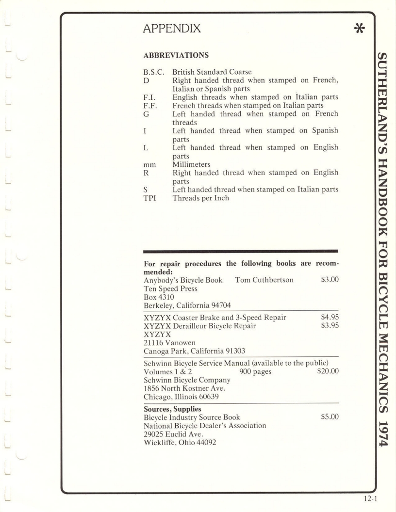 Sutherland’s Handbook For Bicycle Mechanics (1st Edition)